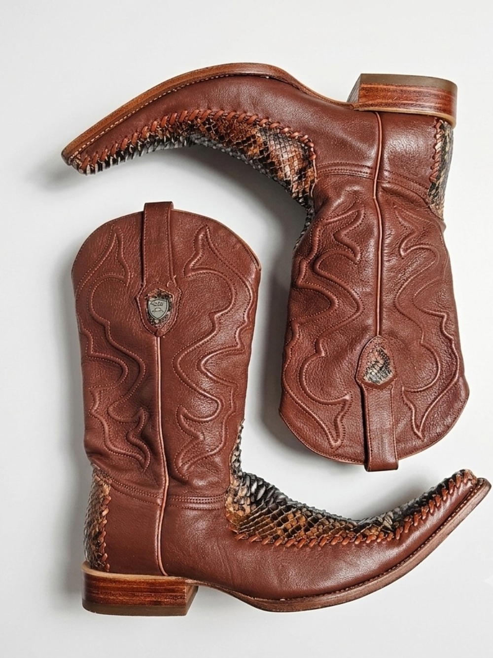 Wild West Mens Genuine Python Leather Snip Toe Cowboy Boots Brown 8.5 EE